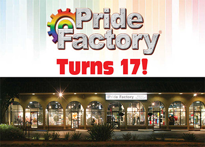 Pride Factory Turns 17 outside banner