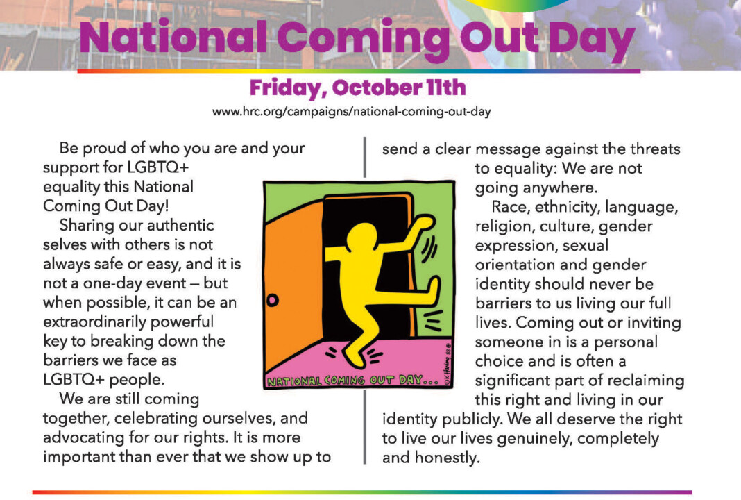 Celebrating National Coming Out Day Friday, October 11, 2024