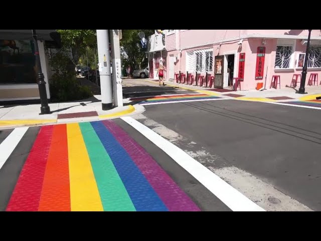 Key West Holds Giant Rainbow Cross Walk Protest Against MAGA Florida