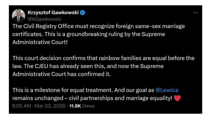 Polish Court Orders Recognition of EU Same-Sex Marriages in Landmark Ruling for Equality