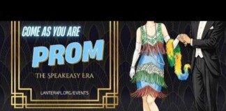 Prom poster featuring a dancing couple in 1920s speakeasy attire with the text 'Come as you are PROM' and the date May 2, 2026.
