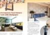 Magazine spread on wallpaper ideas, showing a living room with leafy wallpaper, a beige bedroom wall, and the title: How to Improve Your Home's Look with Wallpaper.