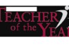 Logo for 'Teacher of the Year' award with red serif text on a black background, including abstract figure and a star.