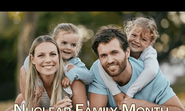 Tennessee Declares June “Nuclear Family Month,” Not Pride Month Smiling family of four outdoors with the caption 'Nuclear Family Month' shown across the bottom.