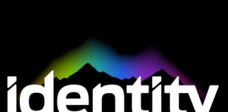 Identity logo: white 'identity' wordmark with a rainbow-colored mountain silhouette on black, plus the tagline 'Advancing Alaska's LGBT Community'.