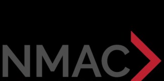 NMAC logo on black background with the slogan 'Ending the HIV Epidemic' in red and a red chevron to the right.