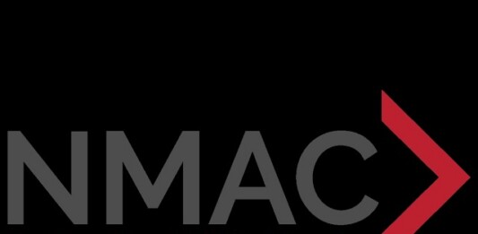NMAC logo on black background with the slogan 'Ending the HIV Epidemic' in red and a red chevron to the right.