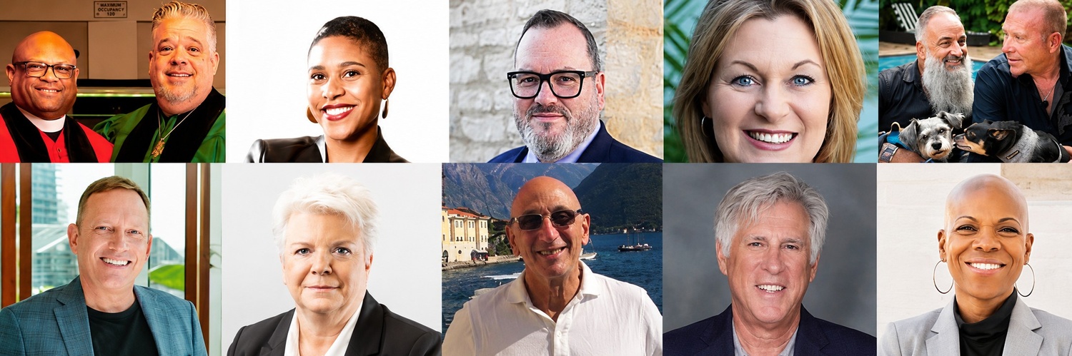 Collage of ten headshots showing diverse professionals smiling, in business, casual, and outdoor settings.