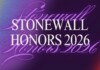 Annual Stonewall Honors 2026 poster with a purple gradient background and decorative script text.