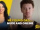 Video thumbnail: smiling woman on the left, serious man on the right, with bold text 'HE FOUND DAD... NUDE AND ONLINE' and a Remix logo in the corner.