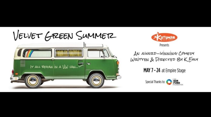 ‘Velvet Green Summer’ in Fort Lauderdale, May 7-24 Promotional poster with a green VW van and rainbow stripe; text reads ‘Velvet Green Summer’ and show details for May 7–24 at Empire Stage (comedy).