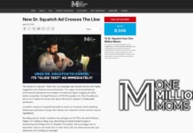 News article page about a Dr. Squatch ad controversy, featuring a large hero image with a man and overlay text calling to cancel the ad.