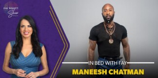 Promotional banner featuring Fay on the left and Maneesh Chatman on the right; bold text 'In Bed With Fay' and 'Maneesh Chatman'.