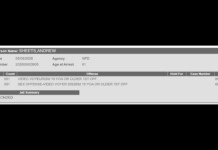 Arrest record for Andrew Sheets: booking 05/09/2026, age 61, agency NPD, two charges and bond status shown on the form