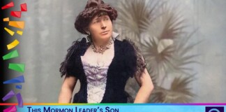 Person in a Victorian-style dress with fur accents, jewelry, and a hat, posed for a colorful news thumbnail about a drag scene topic.