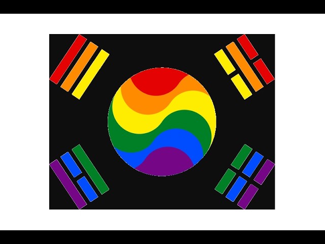 South Korean Parents Back Daughter’s Same-Sex Marriage in Landmark Court Case Circular rainbow emblem at center with red, orange, yellow, green, blue, and purple swooshes, surrounded by four corner color bars on a black background — a Pride/LGBTQ symbol.