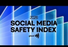 Title slide: 2026 Social Media Safety Index with the glaad logo on a blue abstract background