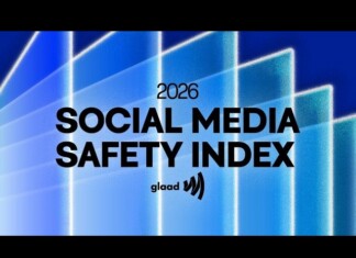 Title slide: 2026 Social Media Safety Index with the glaad logo on a blue abstract background