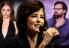 Deep Inside Hollywood: Audrey Hepburn Biopic, ‘Las Malas,’ Parker Posey, Nick Jonas & More Entertainment News Female singer in front holding a microphone, flanked by a red-haired woman in black on the left and a bearded man with glasses on the right at a panel event.