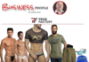 Promotional fitness collage with male models in athletic wear and gear, plus the 'Business Profile' header and Pride Factory logo.