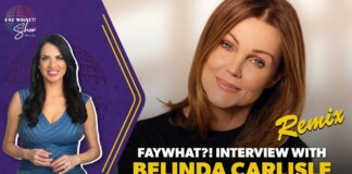 Promotional video thumbnail: two women, one in a blue dress on the left and a close-up portrait on the right, with a purple geometric panel in between and bold 'Remix' text at the bottom right.