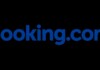 Booking.com brand logo in blue on a black background.