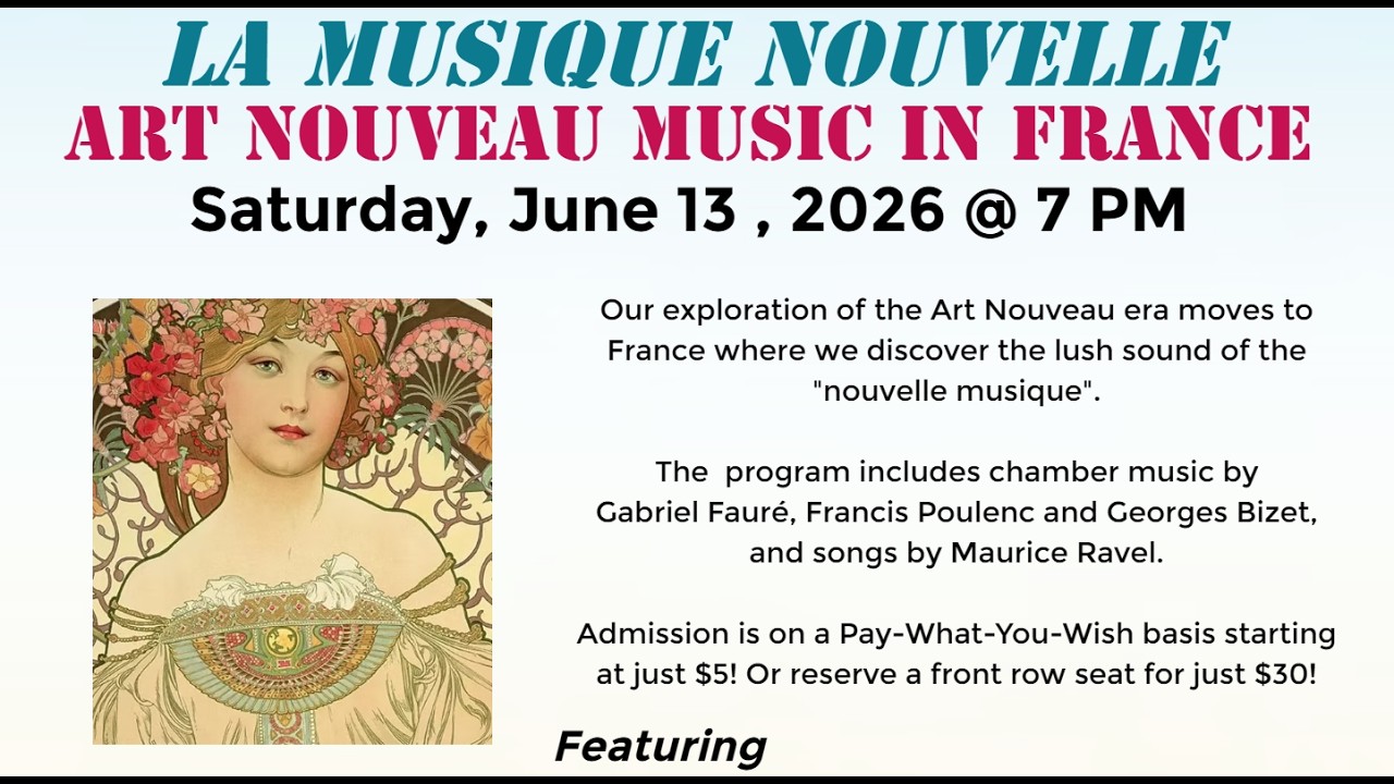 Poster advertising La Musique Nouvelle—Art Nouveau music in France, with a floral Art Nouveau portrait of a woman