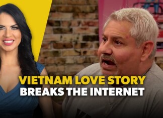 Video thumbnail: smiling woman on the left, man on the right, with the title 'VIETNAM LOVE STORY BREAKS THE INTERNET' across the center.