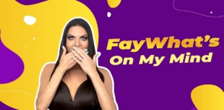 Thumbnail: woman in a black dress covers her mouth, with bold yellow text 'FayWhat’s On My Mind' on a purple-yellow abstract background
