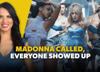 Madonna Called, Everyone Showed Up Thumbnail: Madonna on the left with a yellow background and a group of dancers on the right; bold caption 'MADONNA CALLED, EVERYONE SHOWED UP'.