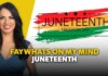 Smiling woman on the left with a yellow background and a Juneteenth banner reading Freedom Day on colorful brushes; bold video title text at bottom.
