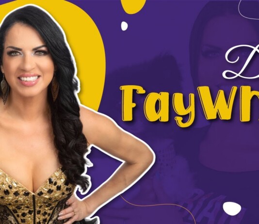 YouTube thumbnail: smiling woman in a gold sequined dress on a purple background with bold yellow 'Dear Fatwat' text outline.