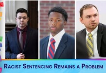 Thumbnail with three men in suits side-by-side and a blue banner reading 'Racist Sentencing Remains a Problem' across the bottom.