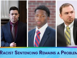 Thumbnail with three men in suits side-by-side and a blue banner reading 'Racist Sentencing Remains a Problem' across the bottom.