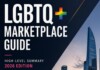 Cover image for LGBTQ+ Marketplace Guide 2026 Edition with bold white text on a dark left panel and a city skyline on the right.