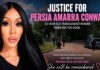 Memorial poster honoring Persia Amarra Conway, a 33-year-old transgender woman; large 'Justice for Persia Amarra Conway' headline.