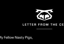 Logo for Letter From The CEO on a black background, featuring a white geometric pig emblem and the text 'My Fellow Nasty Pigs,'.