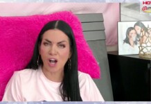 Woman with long black hair wearing a pink shirt, speaking from a pink fluffy chair with a crown decor and framed photo on a black dresser nearby.
