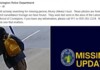 Missing Trans NKU Student Murry Foust Found Dead After Weeks-Long Search in Kentucky Left: person wearing a dark jacket and patterned leggings walks away on a sidewalk with an orange backpack; Right: dark blue panel with a Covington, Kentucky Police seal and large yellow 'MISSING UPDATE' text.