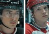 Heated Rivalry Season 2 Raises Concerns Inside NHL Over LGBTQ+ Storyline Portrayal Two ice hockey players in helmets face forward on a split screen (left in black CCM helmet, right in red jersey).