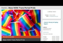 Banner image for Mass NOW: Trans Period Pride showing overlapping rainbow flags; orange strip reads 'This event is canceled'.