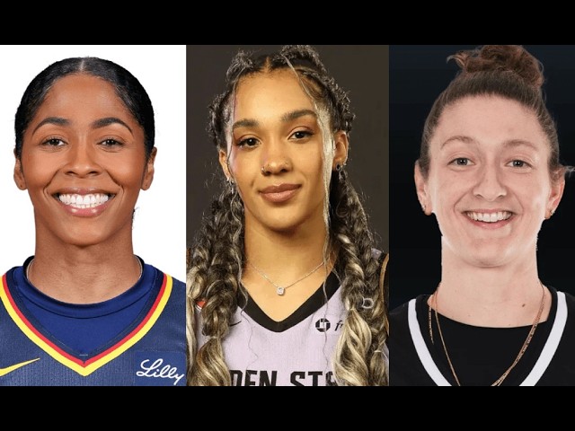 Three smiling women shown in a horizontal triptych portrait, left in a blue jersey, middle with braided hair, right with a bun and black top.