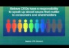 New GLAAD Poll Finds Voters Prioritize Cost of Living Over Anti-Trans Politics Rainbow row of abstract human figures beneath the message: "Believe CEOs have a responsibility to speak up about issues that matter to consumers and shareholders" (Source: MRI-Simmons).