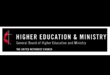 United Methodist Church logo: General Board of Higher Education and Ministry banner with cross and red flame and the text 'Higher Education & Ministry'.