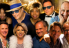 From The Publisher: A Week of Profound Loss Group of ten adults smiling for a party photo, wearing colorful outfits against a golden bokeh backdrop.