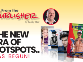 Promotional graphic for a publication: headline 'The New Era of Hotspots... Has Begun!' with 'From the Publisher' and an author photo on a yellow gradient background amidst magazine covers.