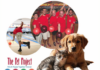 Collage of a bowling group in red shirts, a cat and a dog in the foreground, and The Pet Project logo in the corner.