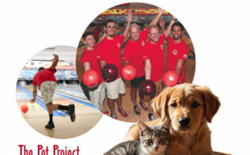 Non-Profit Advocacy: The Pet Project – A Lifeline for People and Pets Collage of a bowling group in red shirts, a cat and a dog in the foreground, and The Pet Project logo in the corner.