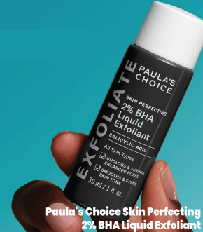 What are the ten best products for mens skincare? | Hotspots Magazine Hotspots Magazine Close-up of a hand holding Paula's Choice Skin Perfecting 2% BHA Liquid Exfoliant bottle against a teal background; label shows 'EXFOLIATE' and product name.