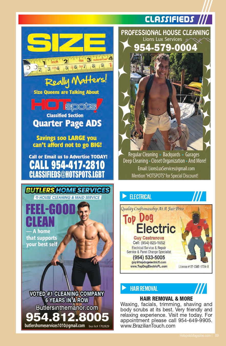 Collage of local classified ads for cleaning, electrical work, and home services on a beige page.